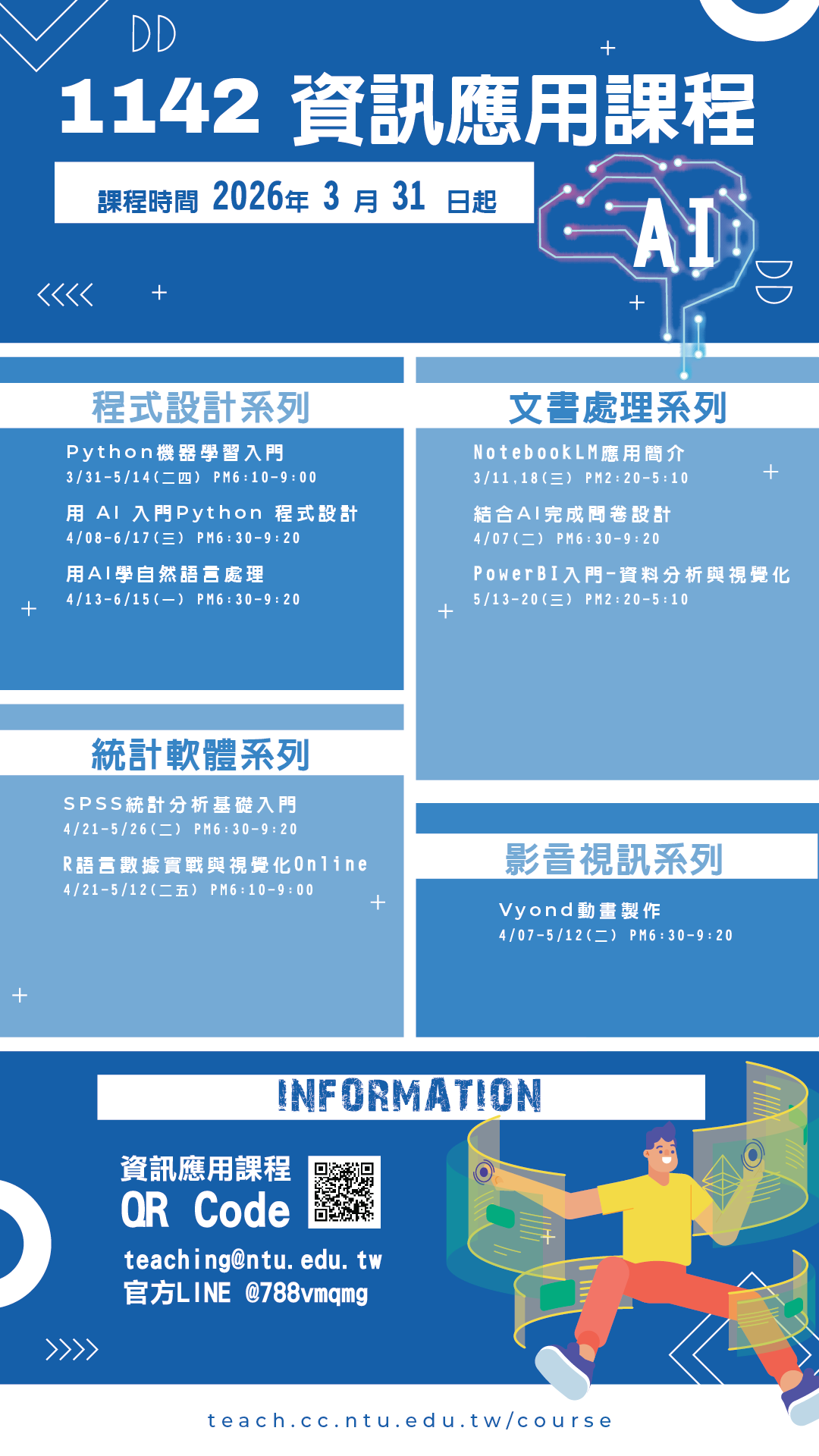 國立臺灣大學計算機及資訊網路中心辦理114學年度第2學期資訊應用課程